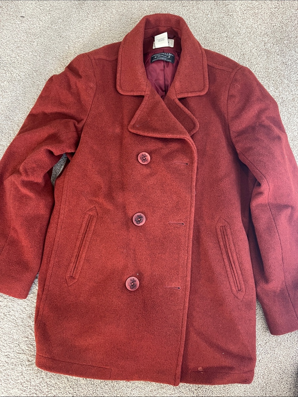 L.L. Bean Women's Brick Red Wool Peacoat
